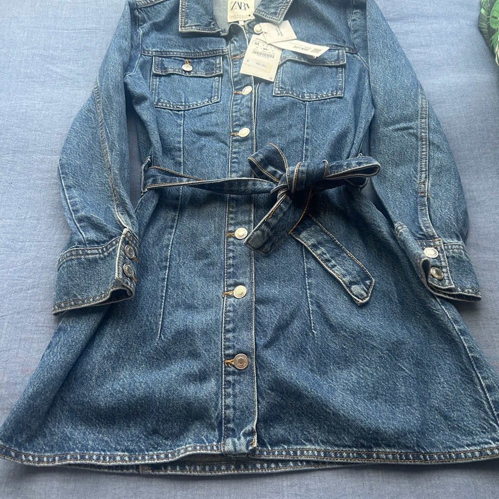 Zara Denim Belted Dress NWT